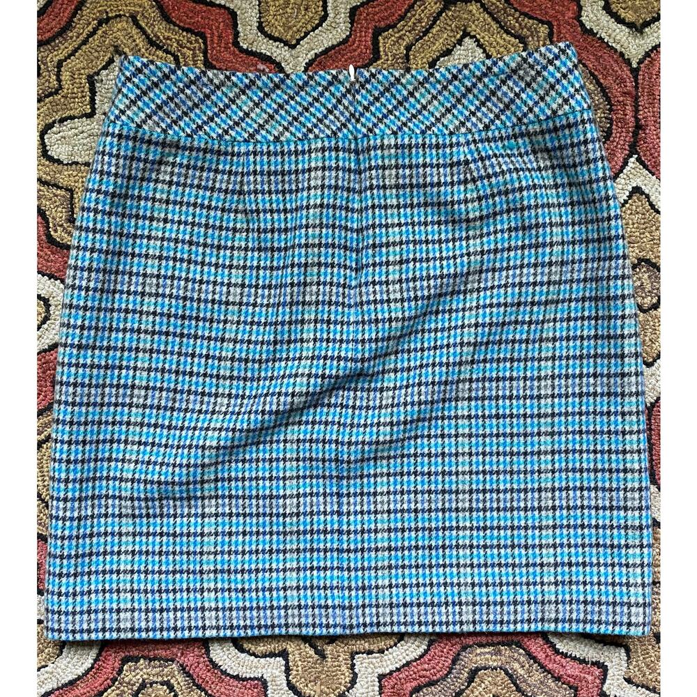 Talbots 6P Blue Houndstooth‎ Plaid Wool Blend Mini Skirt VERY NICE CONDITION - Picture 3 of 9